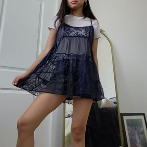 Dainty navy blue see-through lace dress